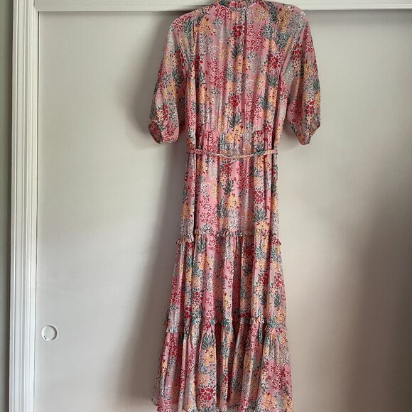 Boden Garden Bouquet Puff Sleeve Tiered Ruffle Midi Dress 10P Pink Floral Boho - Picture 16 of 16